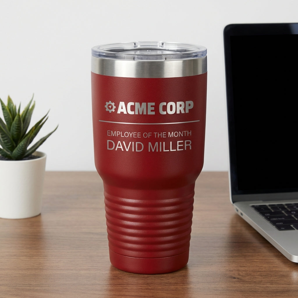 Personalized Employee of the Month Tumbler - Corporate Recognition Award Gift - Custom Engraved Business Drinkware - View 6