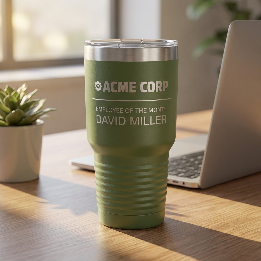 Personalized Employee of the Month Tumbler - Corporate Recognition Award Gift - Custom Engraved Business Drinkware - View 7