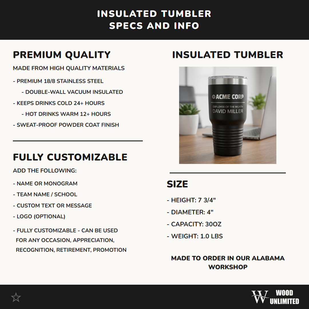 Personalized Employee of the Month Tumbler - Corporate Recognition Award Gift - Custom Engraved Business Drinkware