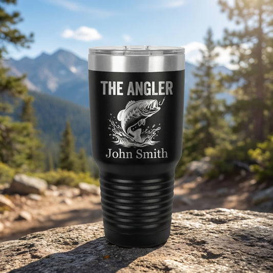 Personalized Fishing Angler Tumbler - Custom Engraved Bass Fish Gift - Durable Stainless Steel Drinkware - Fishermen Present - View 1