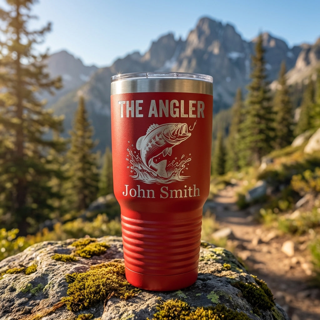 Personalized Fishing Angler Tumbler - Custom Engraved Bass Fish Gift - Durable Stainless Steel Drinkware - Fishermen Present - View 2