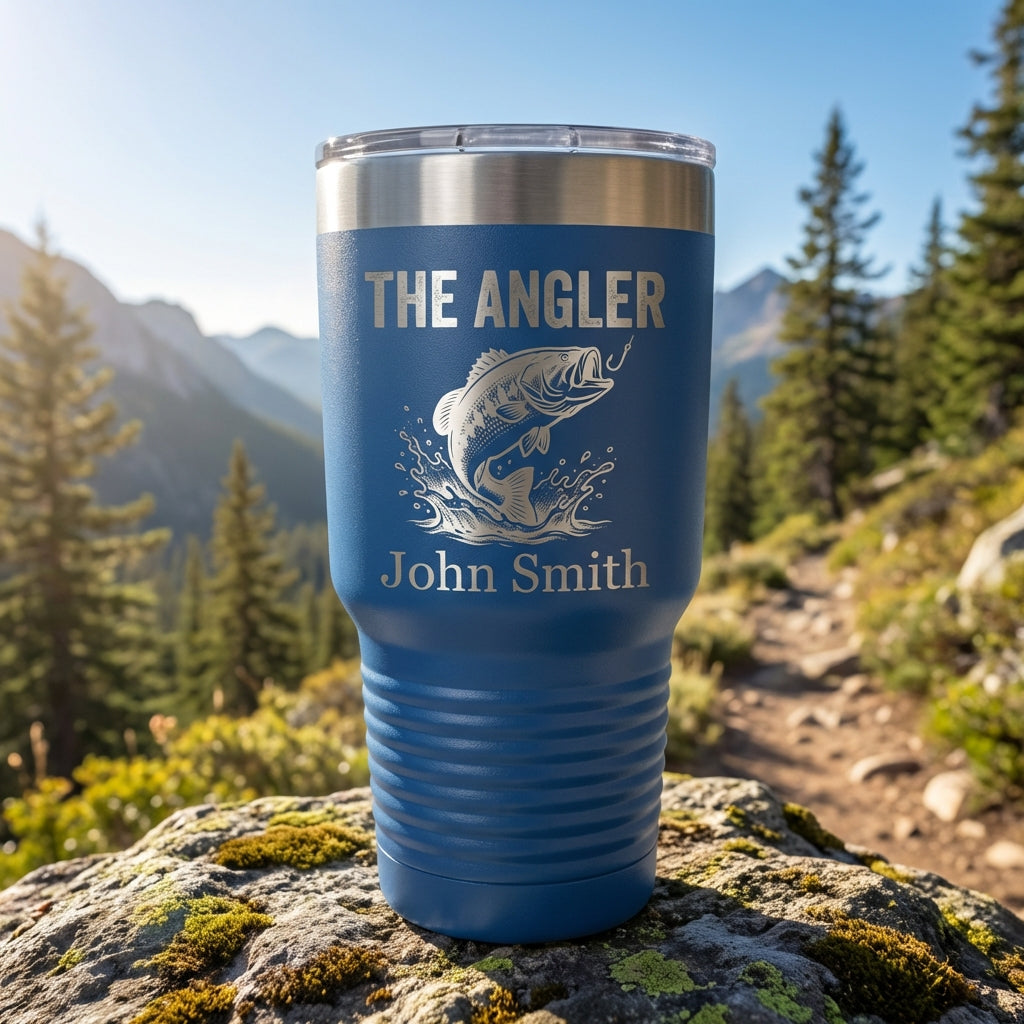 Personalized Fishing Angler Tumbler - Custom Engraved Bass Fish Gift - Durable Stainless Steel Drinkware - Fishermen Present - View 3