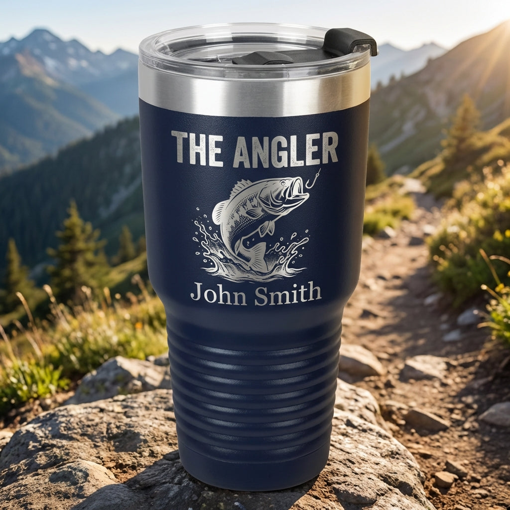 Personalized Fishing Angler Tumbler - Custom Engraved Bass Fish Gift - Durable Stainless Steel Drinkware - Fishermen Present - View 4