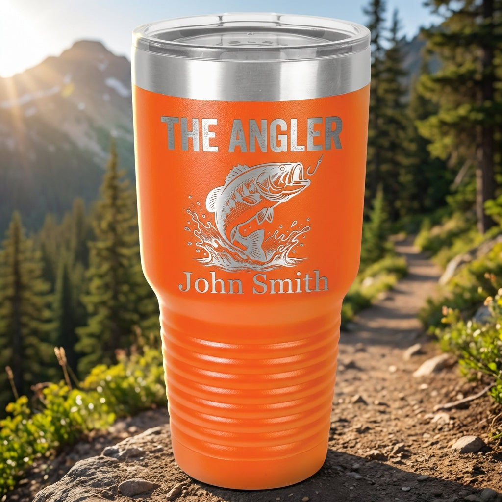 Personalized Fishing Angler Tumbler - Custom Engraved Bass Fish Gift - Durable Stainless Steel Drinkware - Fishermen Present - View 5