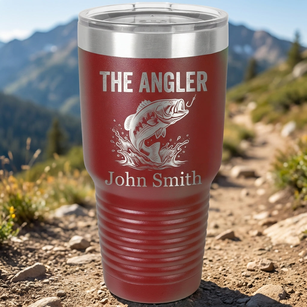 Personalized Fishing Angler Tumbler - Custom Engraved Bass Fish Gift - Durable Stainless Steel Drinkware - Fishermen Present - View 6