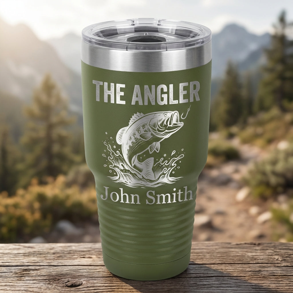Personalized Fishing Angler Tumbler - Custom Engraved Bass Fish Gift - Durable Stainless Steel Drinkware - Fishermen Present - View 8