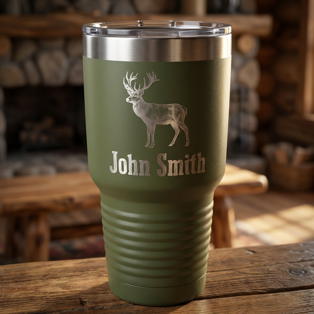 Personalized Hunting Tumbler Gift for Hunter - Custom Engraved Deer Buck Silhouette - Outdoorsman Drinkware Father's Day Dad - View 9