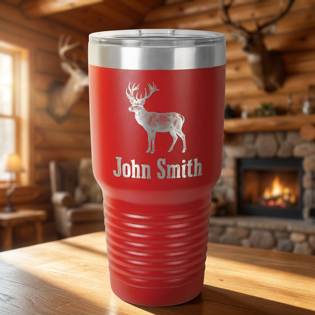 Personalized Hunting Tumbler Gift for Hunter - Custom Engraved Deer Buck Silhouette - Outdoorsman Drinkware Father's Day Dad - View 2