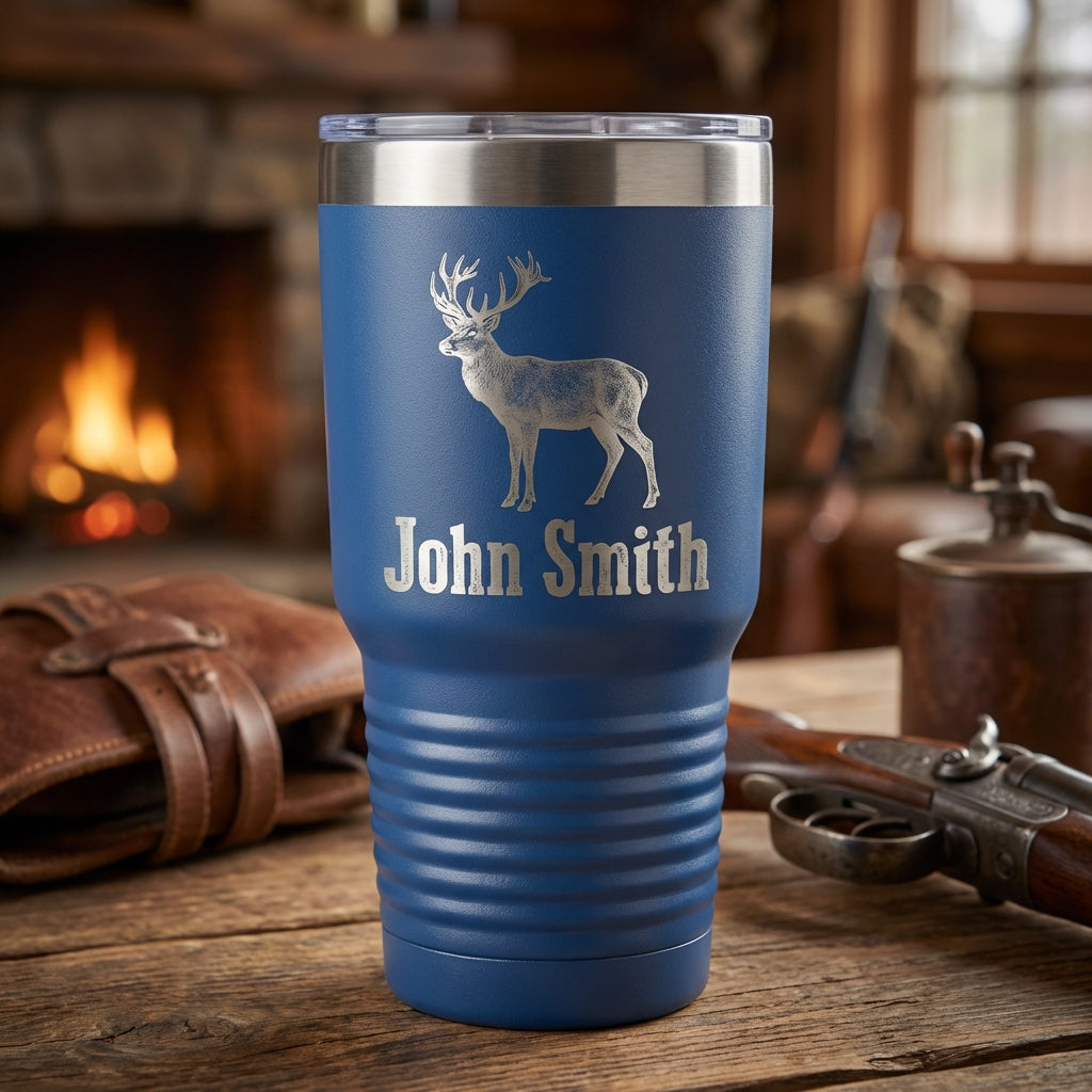 Personalized Hunting Tumbler Gift for Hunter - Custom Engraved Deer Buck Silhouette - Outdoorsman Drinkware Father's Day Dad - View 3