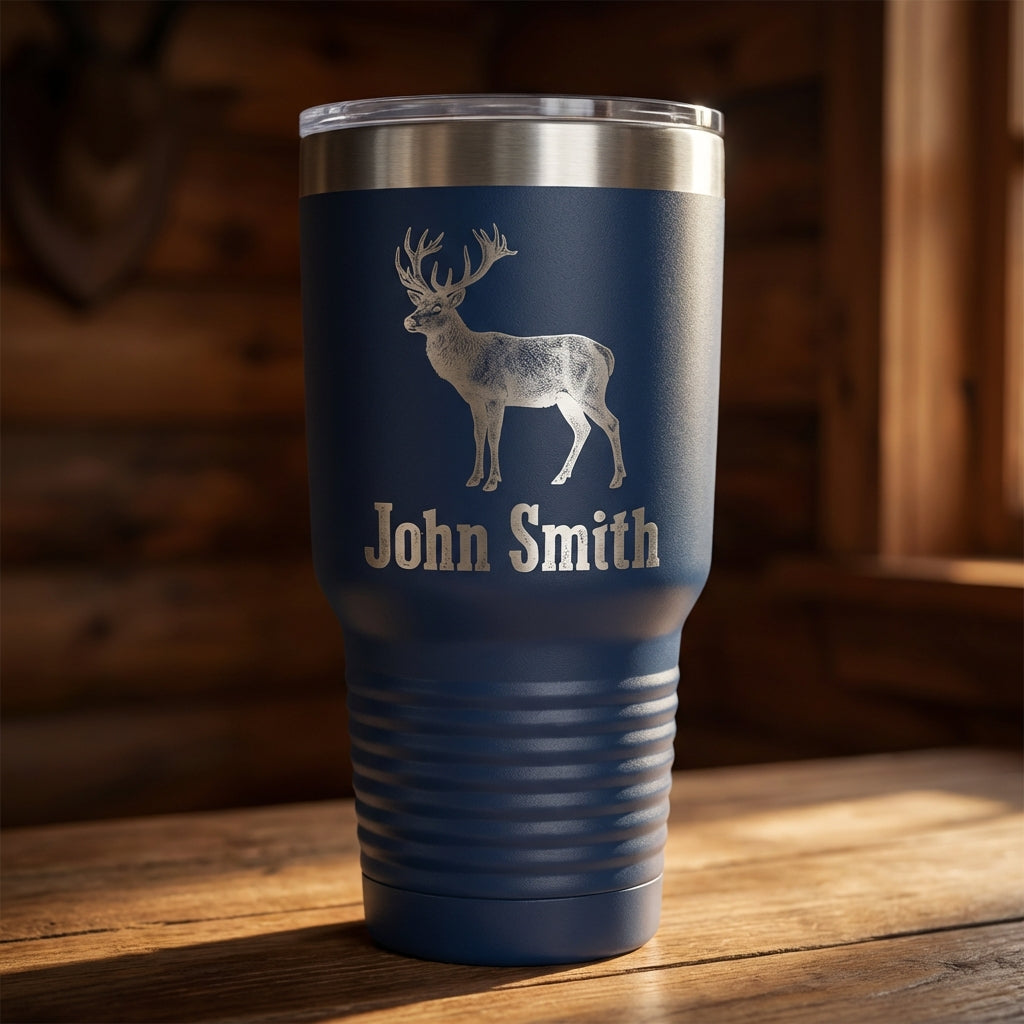 Personalized Hunting Tumbler Gift for Hunter - Custom Engraved Deer Buck Silhouette - Outdoorsman Drinkware Father's Day Dad - View 4
