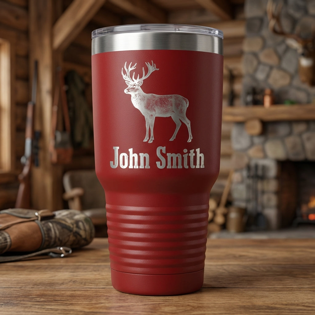 Personalized Hunting Tumbler Gift for Hunter - Custom Engraved Deer Buck Silhouette - Outdoorsman Drinkware Father's Day Dad - View 6