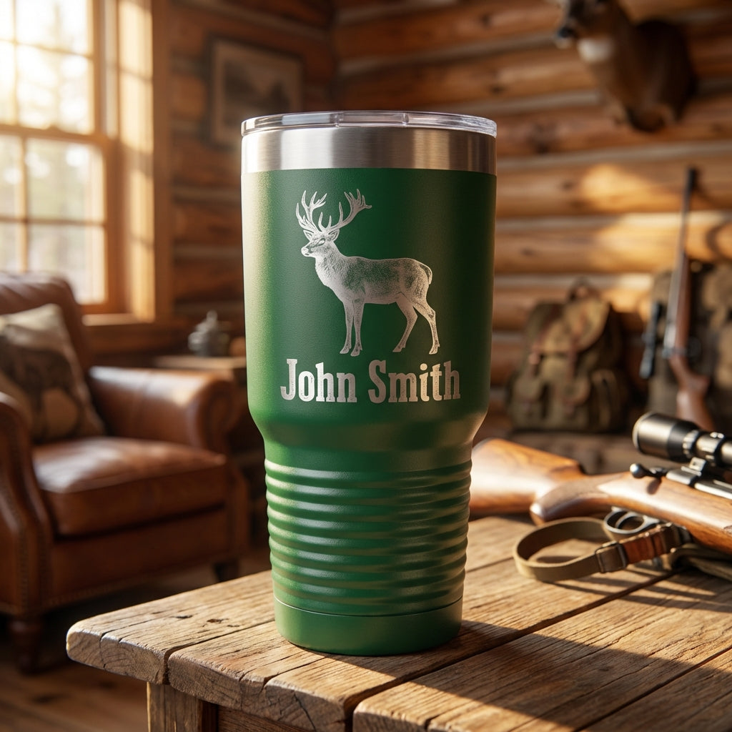 Personalized Hunting Tumbler Gift for Hunter - Custom Engraved Deer Buck Silhouette - Outdoorsman Drinkware Father's Day Dad - View 7