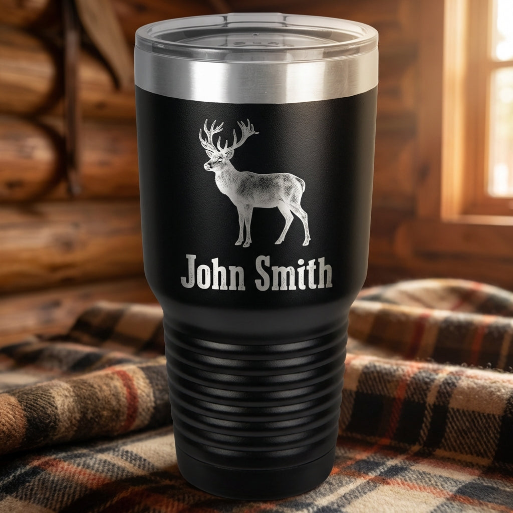 Personalized Hunting Tumbler Gift for Hunter - Custom Engraved Deer Buck Silhouette - Outdoorsman Drinkware Father's Day Dad - View 8