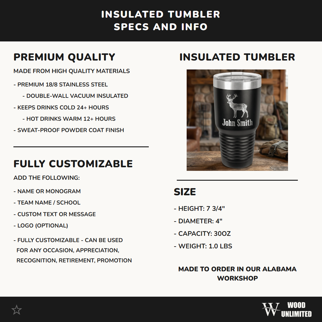 Personalized Hunting Tumbler Gift for Hunter - Custom Engraved Deer Buck Hunter Tumbler - Outdoorsman Hunter Gift