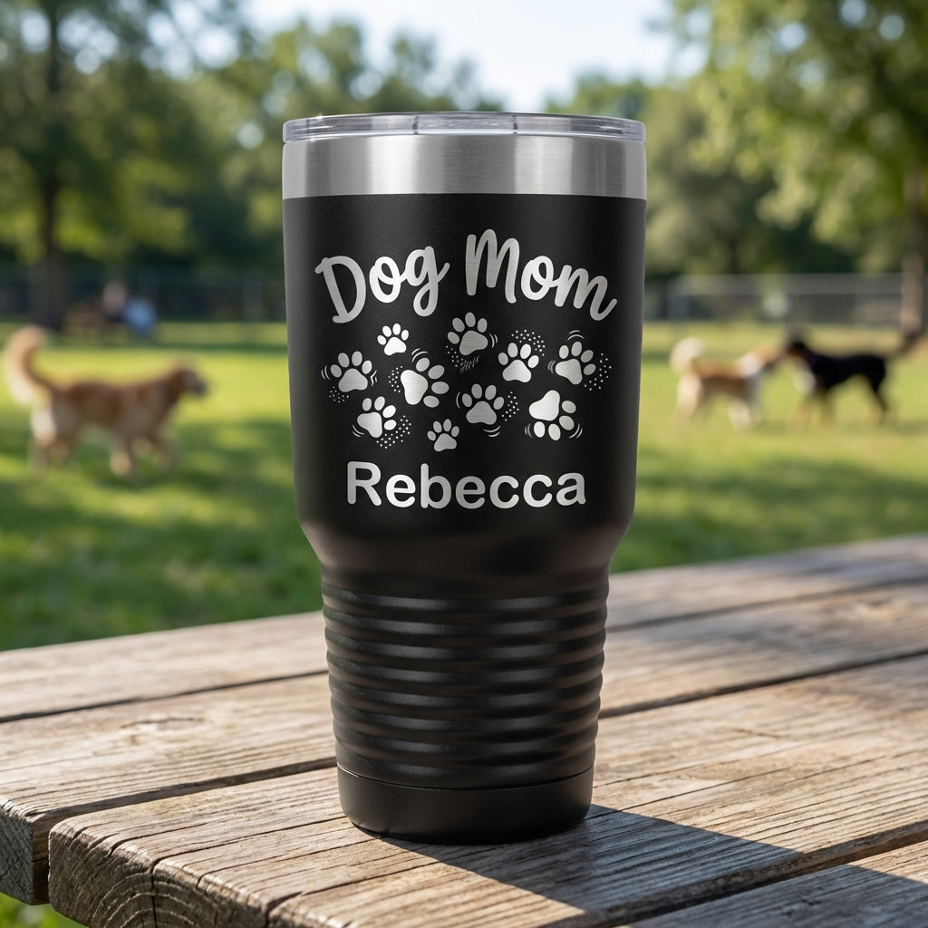 Personalized Dog Mom Tumbler Gift - Custom Engraved Pet Lover Cup - Durable Stainless Steel - Mother's Day Birthday - View 1