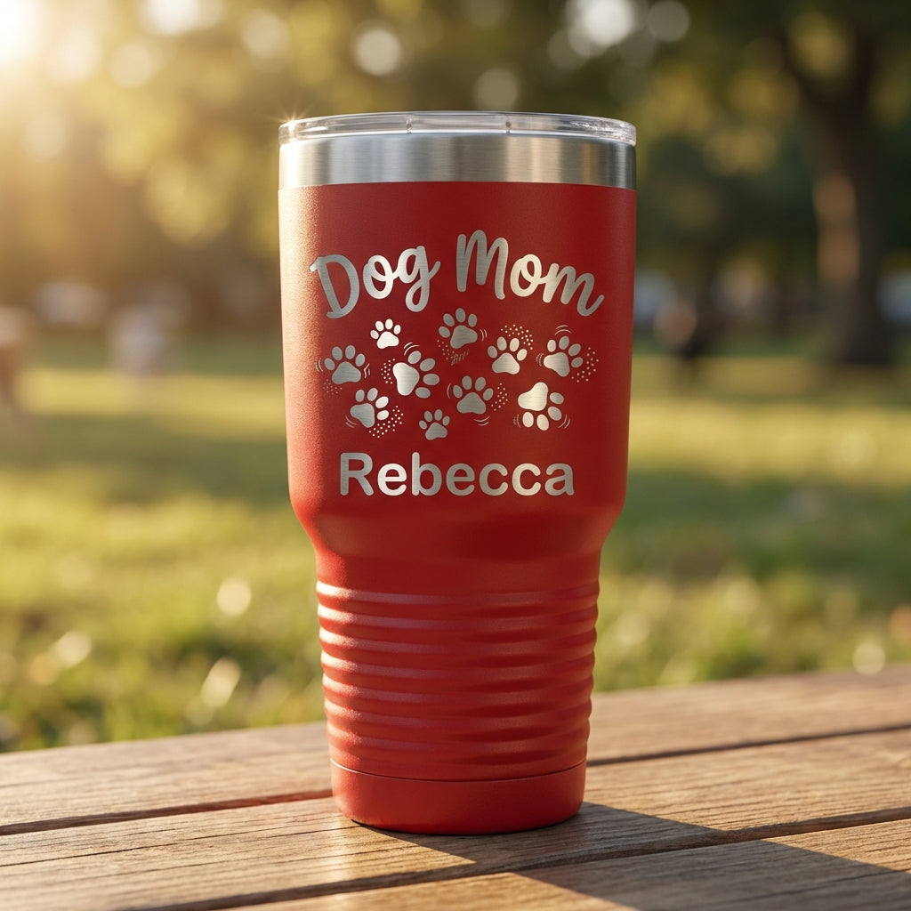 Personalized Dog Mom Tumbler Gift - Custom Engraved Pet Lover Cup - Durable Stainless Steel - Mother's Day Birthday - View 2