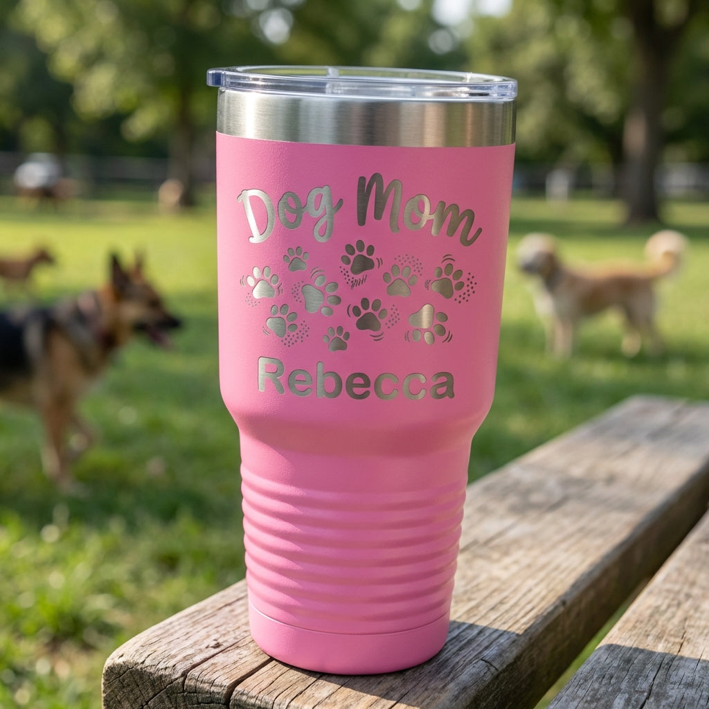 Personalized Dog Mom Tumbler Gift - Custom Engraved Pet Lover Cup - Durable Stainless Steel - Mother's Day Birthday