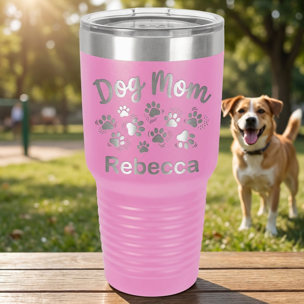 Personalized Dog Mom Tumbler Gift - Custom Engraved Pet Lover Cup - Durable Stainless Steel - Mother's Day Birthday