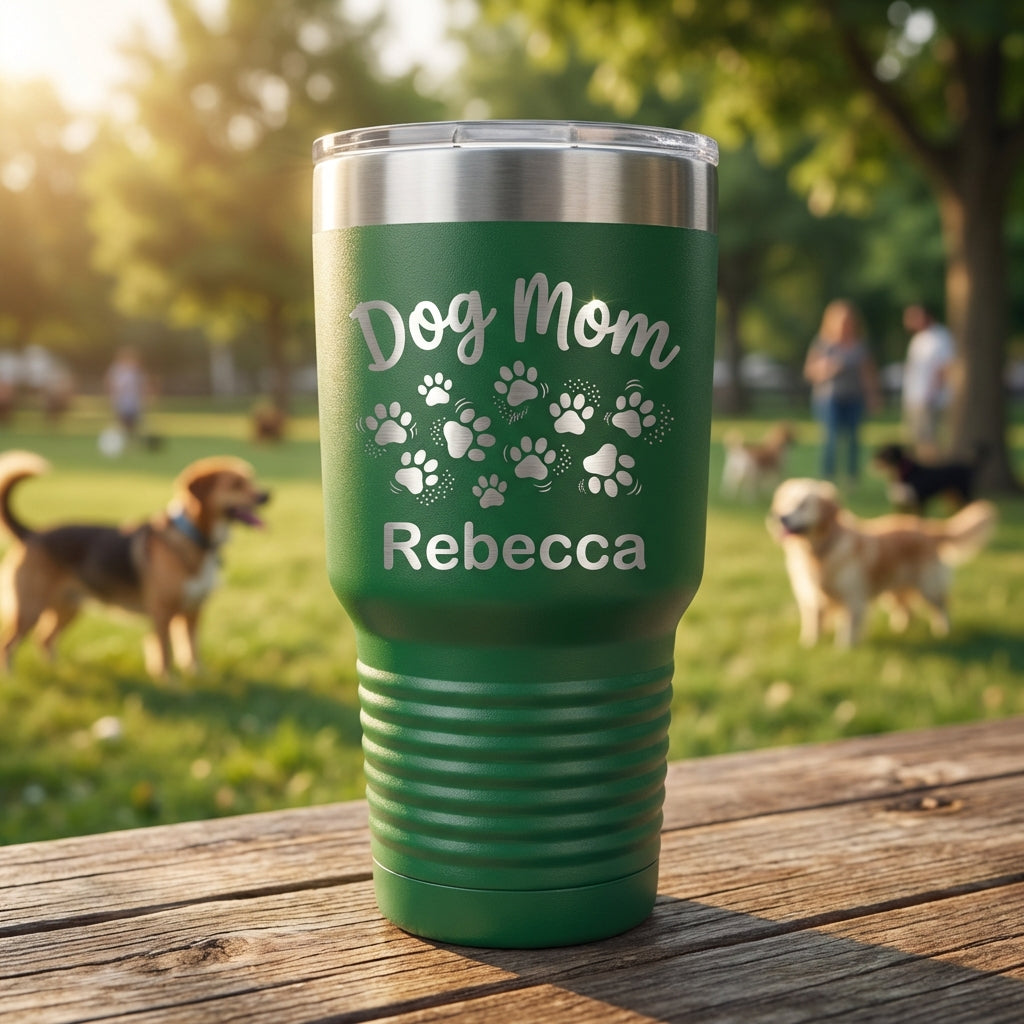 Personalized Dog Mom Tumbler Gift - Custom Engraved Pet Lover Cup - Durable Stainless Steel - Mother's Day Birthday