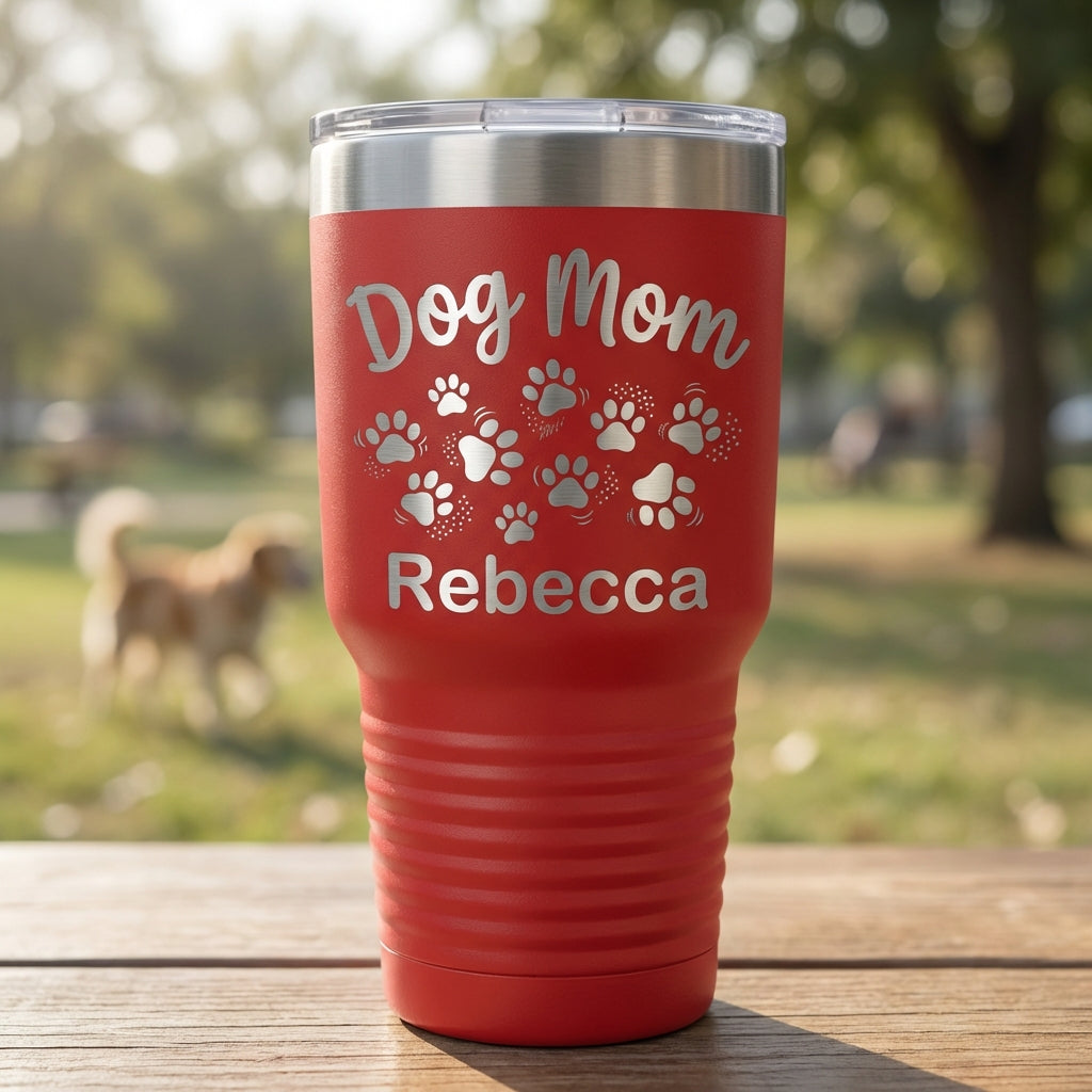 Personalized Dog Mom Tumbler Gift - Custom Engraved Pet Lover Cup - Durable Stainless Steel - Mother's Day Birthday