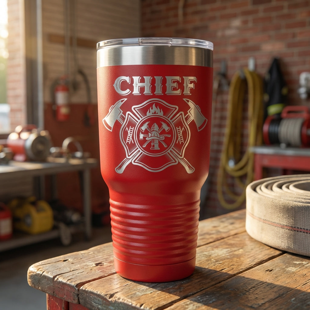 Personalized Firefighter Chief Gift Tumbler - Promotion Retirement Thank You - Laser Engraved Durable - Custom Name - View 2
