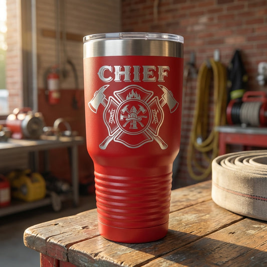 Personalized Firefighter Chief Gift Tumbler - Promotion Retirement Thank You - Laser Engraved Durable - Custom Name - View 2