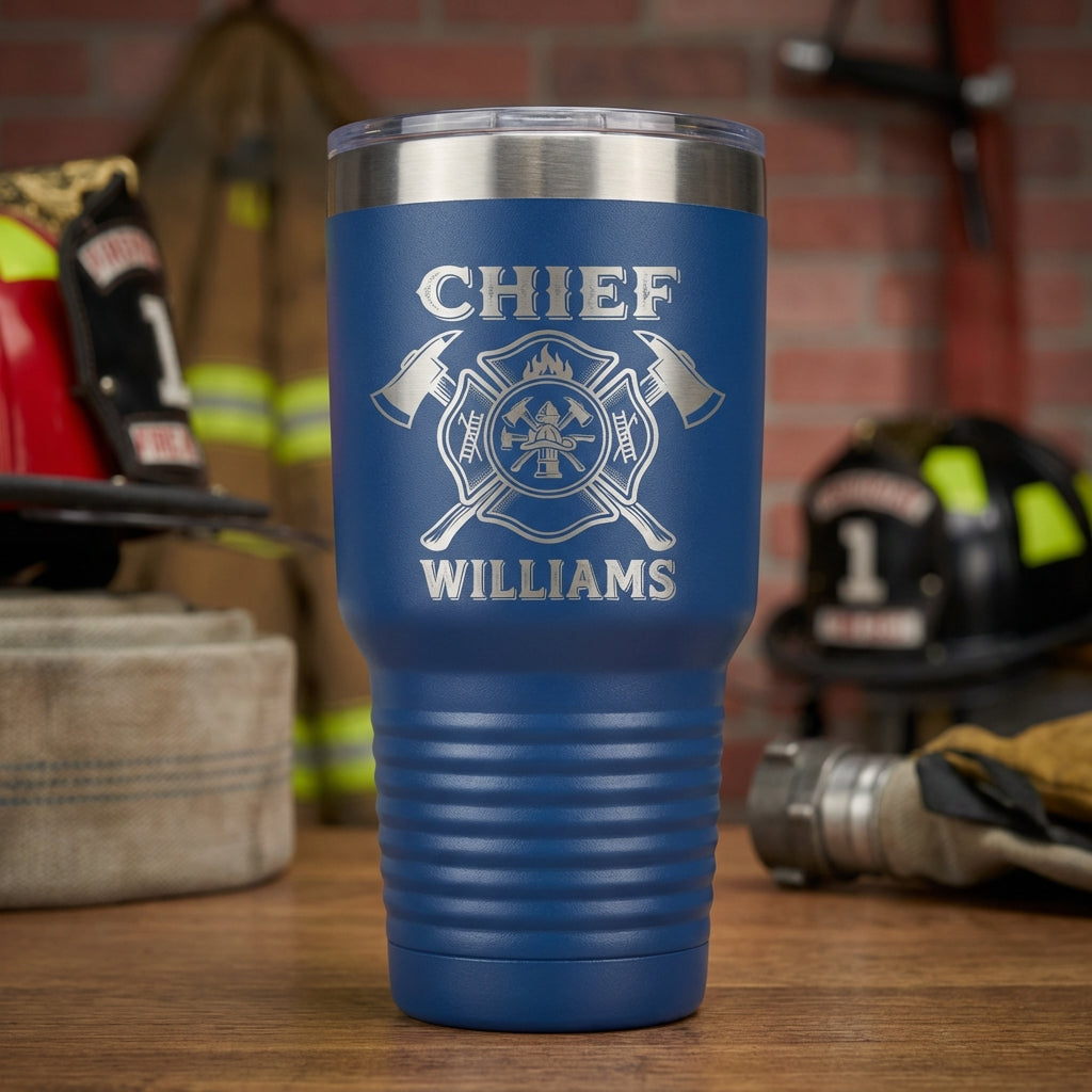 Personalized Firefighter Chief Gift Tumbler - Promotion Retirement Thank You - Laser Engraved Durable - Custom Name - View 3