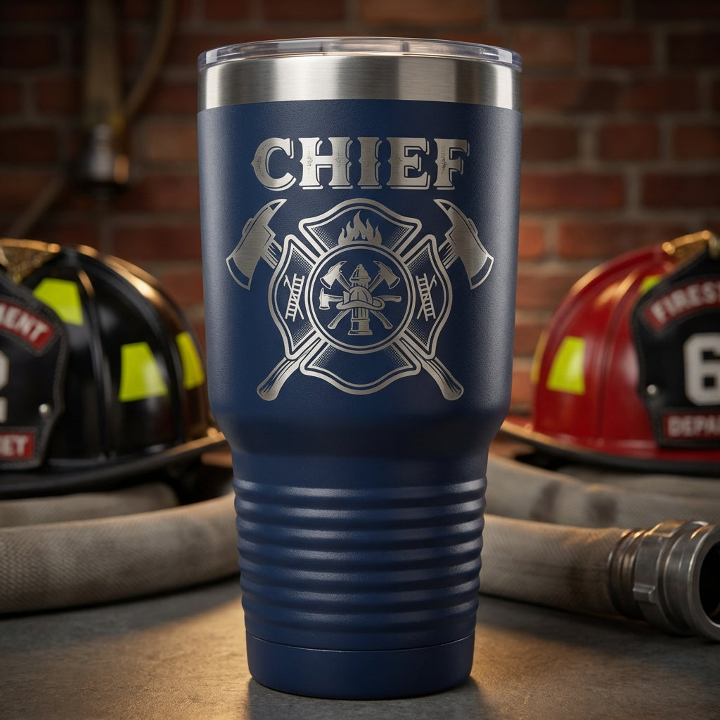 Personalized Firefighter Chief Gift Tumbler - Promotion Retirement Thank You - Laser Engraved Durable - Custom Name - View 4