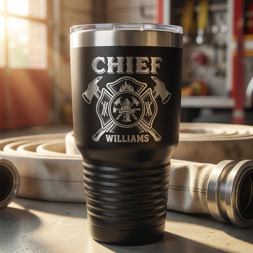 Personalized Firefighter Chief Gift Tumbler - Promotion Retirement Thank You - Laser Engraved Durable - Custom Name - View 7