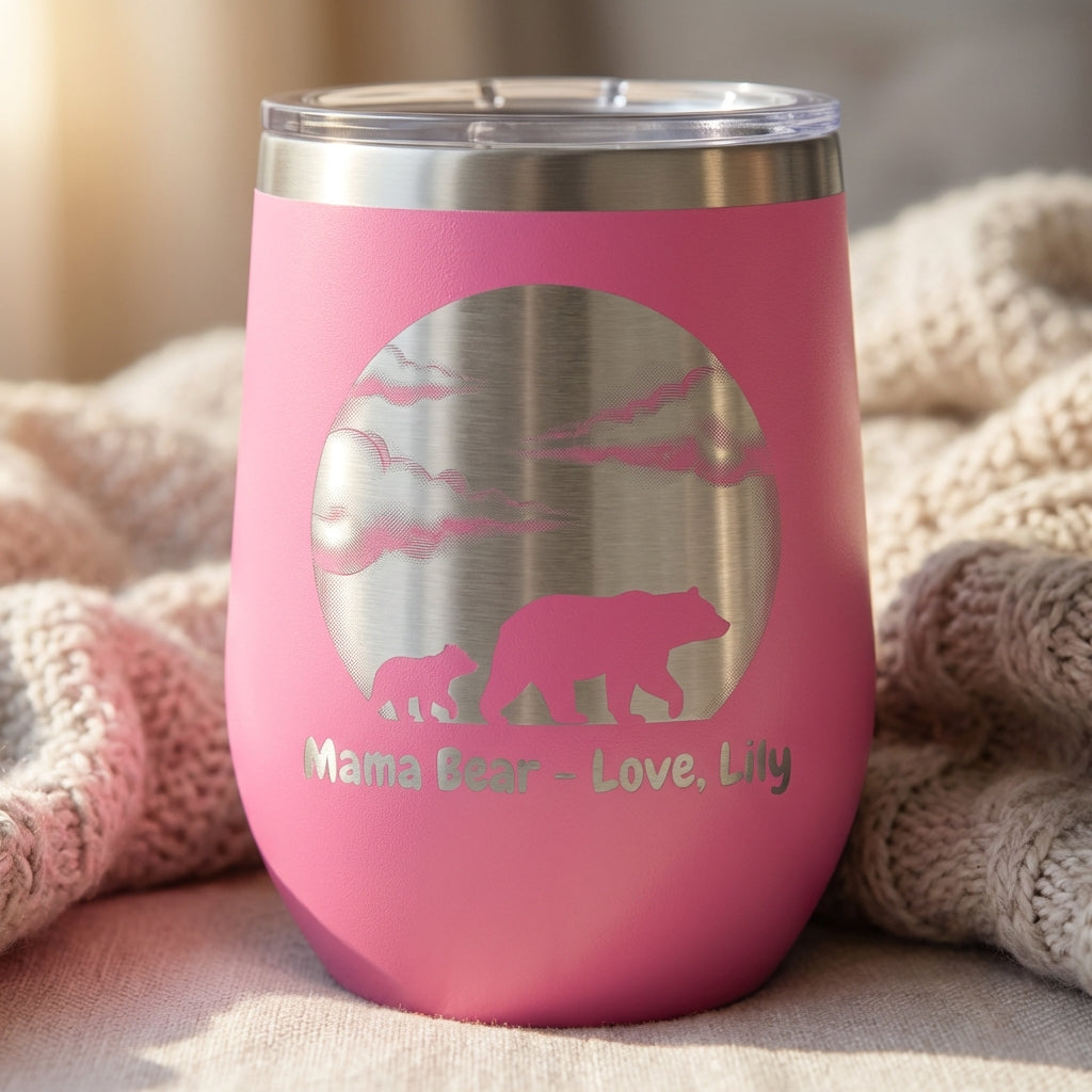 Personalized Mama Bear Tumbler for Mom - Mother's Day Gift - Laser Engraved Motherhood Design - Durable Stainless Steel Custom Name