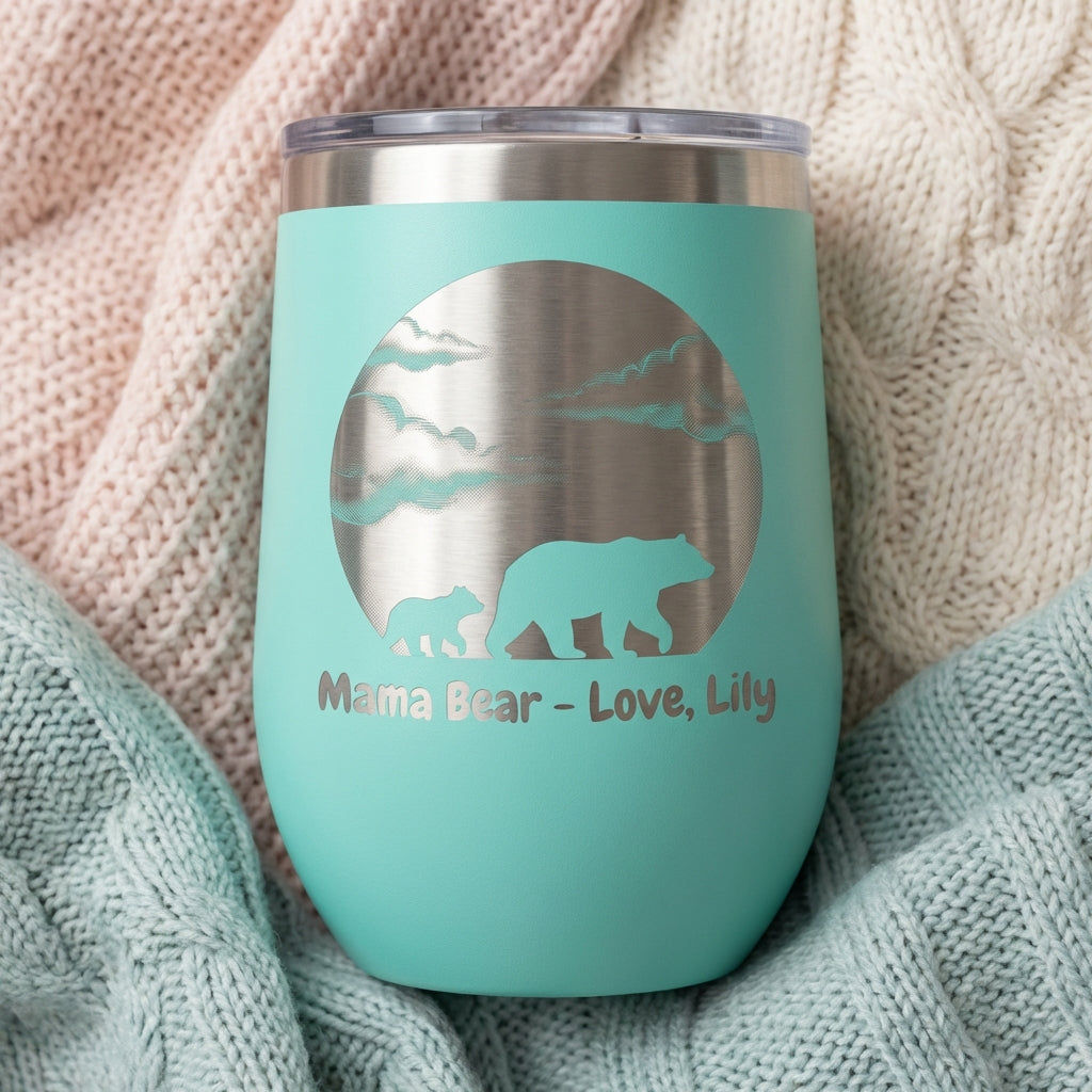 Personalized Mama Bear Tumbler for Mom - Mother's Day Gift - Laser Engraved Motherhood Design - Durable Stainless Steel Custom Name