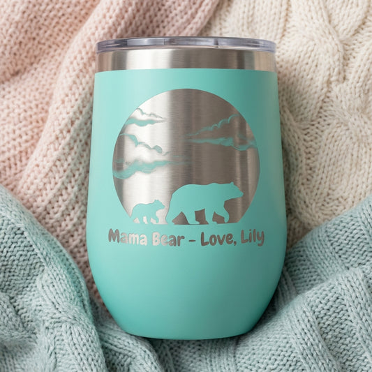 Personalized Mama Bear Tumbler for Mom - Mother's Day Gift - Laser Engraved Motherhood Design - Durable Stainless Steel Custom Name - View 3