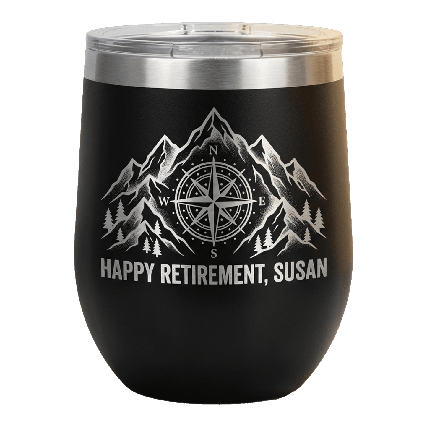 Personalized Retirement Gift Tumbler for Retiree - Adventure Mountain Compass Outdoors - Retirement Gift Wine Tumbler