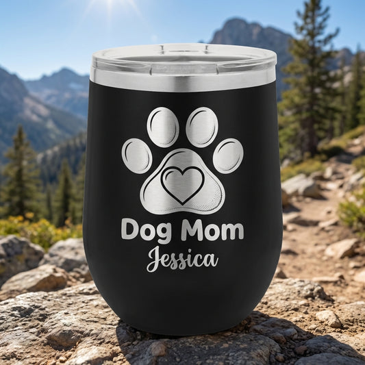Personalized Dog Mom Tumbler - Laser Engraved Pet Lover Travel Mug - Custom Paw Print Cup - Mother's Day Birthday Gift for Her - View 1