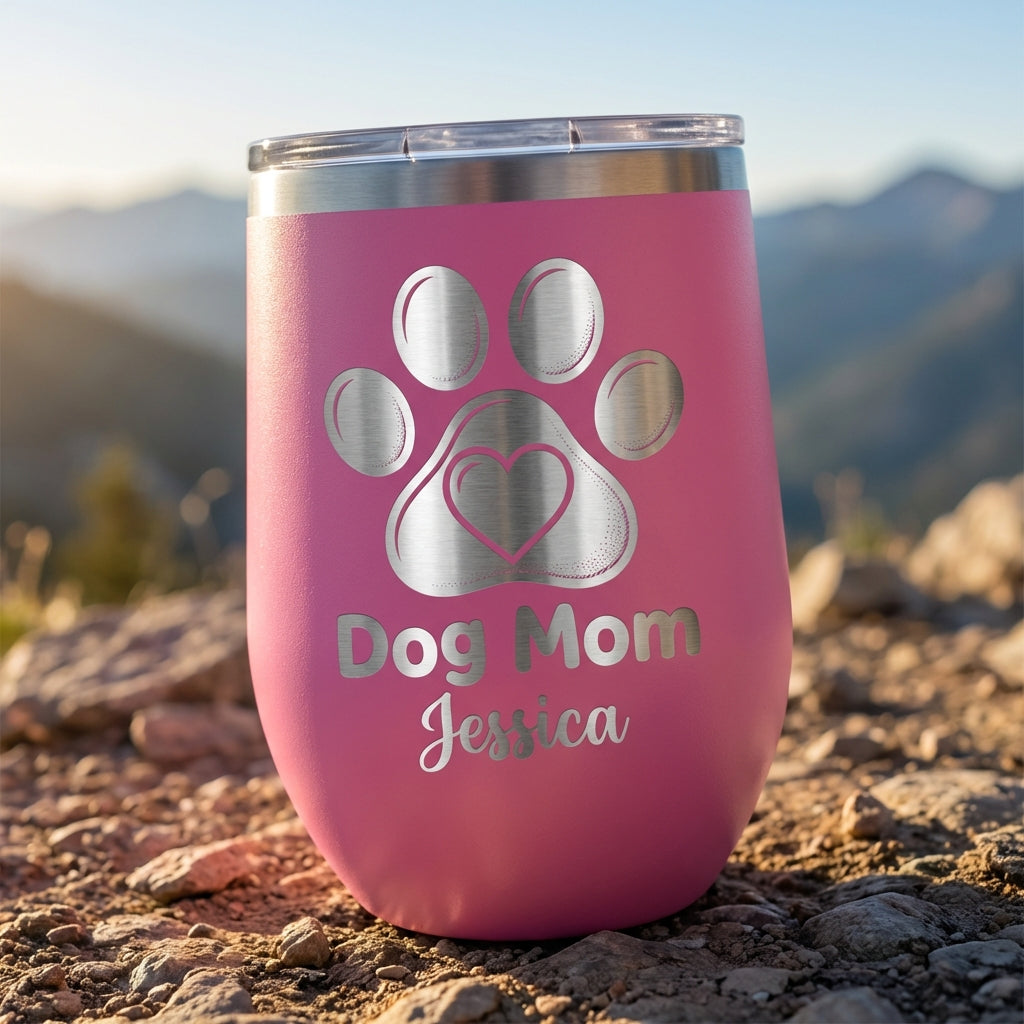 Personalized Dog Mom Tumbler - Laser Engraved Pet Lover Travel Mug - Custom Paw Print Cup - Mother's Day Birthday Gift for Her - View 2