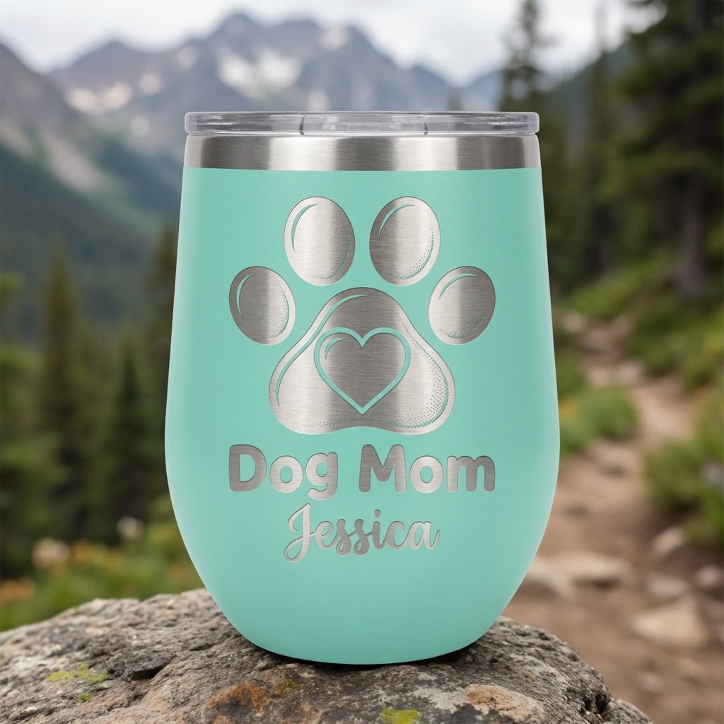 Personalized Dog Mom Tumbler - Laser Engraved Pet Lover Travel Mug - Custom Paw Print Cup - Mother's Day Birthday Gift for Her - View 3