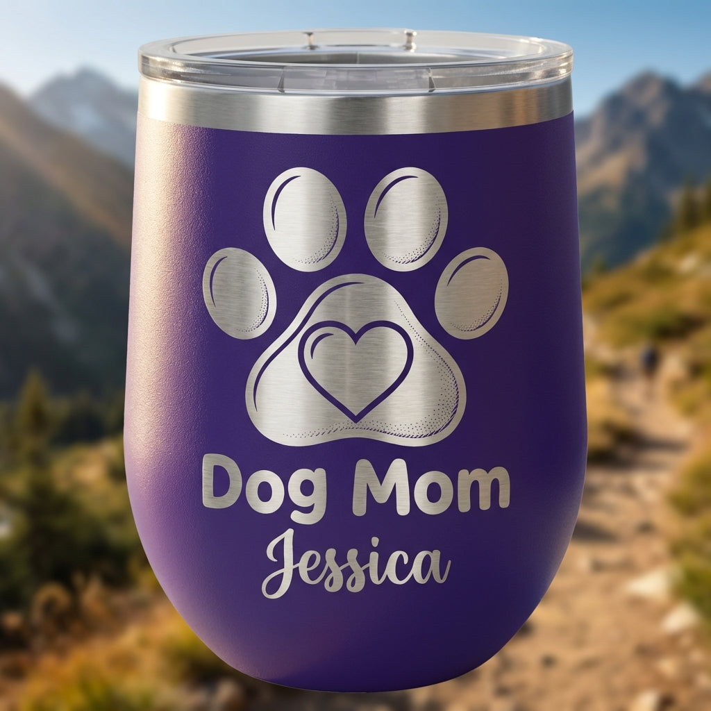 Personalized Dog Mom Tumbler - Laser Engraved Pet Lover Travel Mug - Custom Paw Print Cup - Mother's Day Birthday Gift for Her - View 4