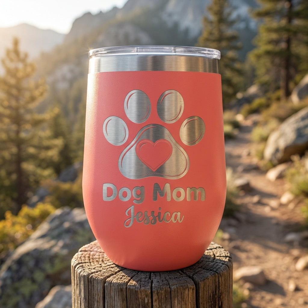 Personalized Dog Mom Tumbler - Laser Engraved Pet Lover Travel Mug - Custom Paw Print Cup - Mother's Day Birthday Gift for Her - View 7