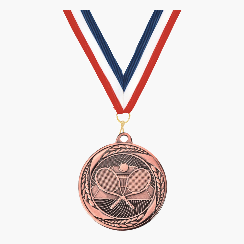 Personalized Tennis Medals with Neck Ribbon - Gold Silver Bronze - Custom Engraved