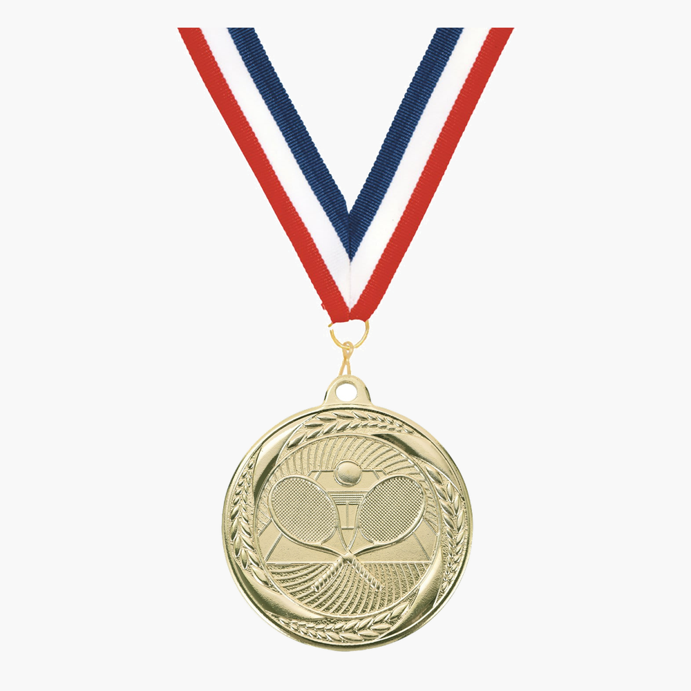 Personalized Tennis Medals with Neck Ribbon - Gold Silver Bronze - Custom Engraved