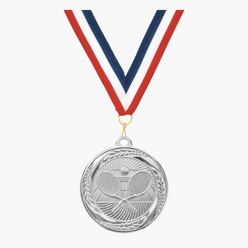 Personalized Tennis Medals with Neck Ribbon - Gold Silver Bronze - Custom Engraved