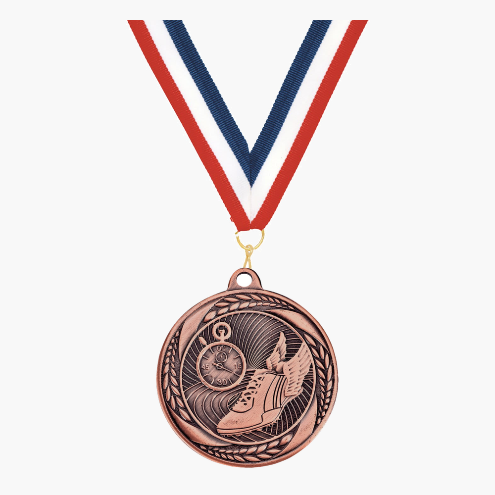 Personalized Track Medals with Neck Ribbon - Gold Silver Bronze - Custom Engraved