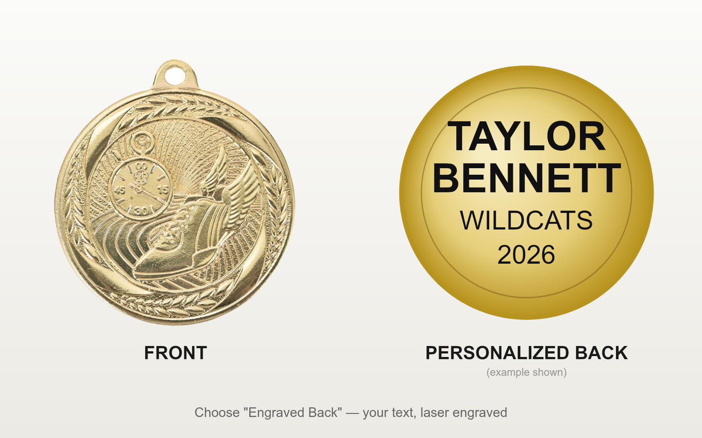 Personalized Track Medals with Neck Ribbon - Gold Silver Bronze - Custom Engraved