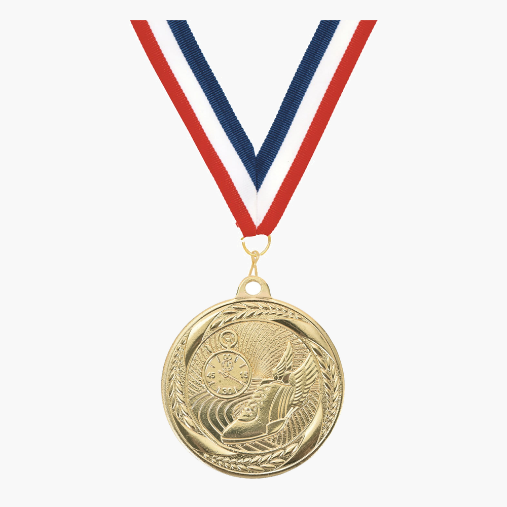 Personalized Track Medals with Neck Ribbon - Gold Silver Bronze - Custom Engraved