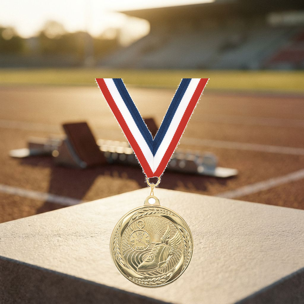 Personalized Track Medals with Neck Ribbon - Gold Silver Bronze - Custom Engraved