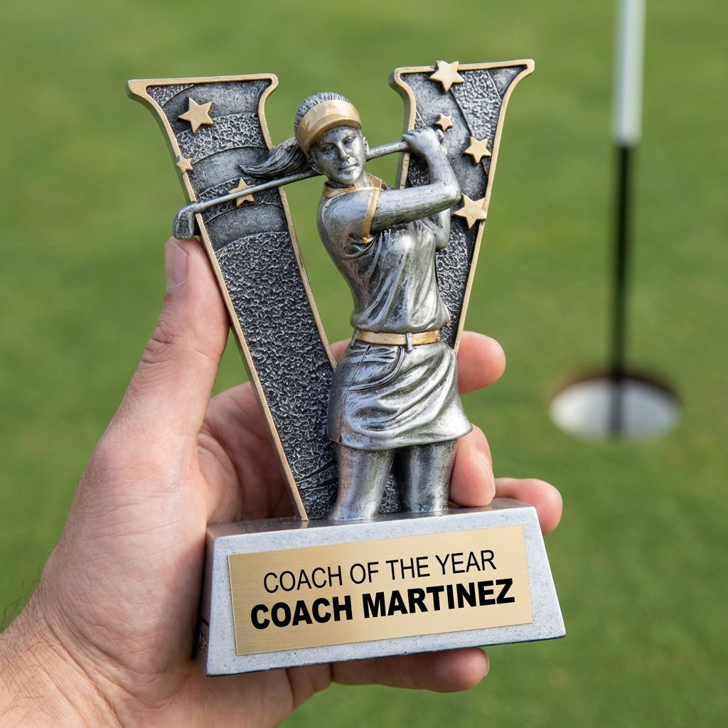 Personalized Golf Trophy 5" - Custom Engraved V for Team, Coach & MVP - View 5