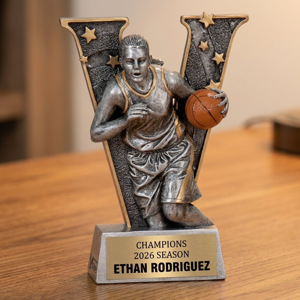 Personalized Sports Trophy 6" - Custom Engraved V for Team, Coach & MVP - View 2