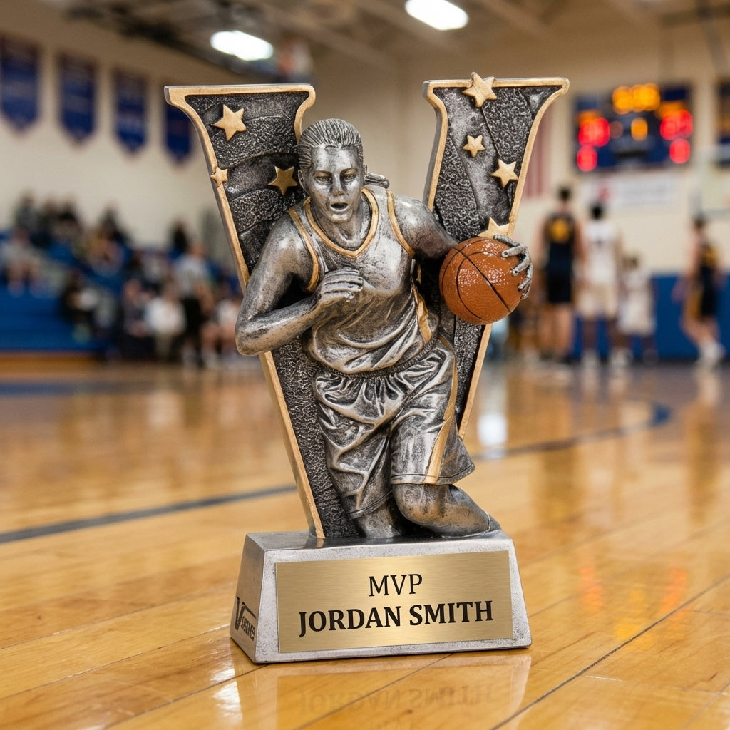 Personalized Sports Trophy 6" - Custom Engraved V for Team, Coach & MVP - View 3