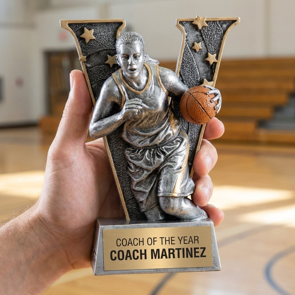 Personalized Sports Trophy 6" - Custom Engraved V for Team, Coach & MVP - View 5