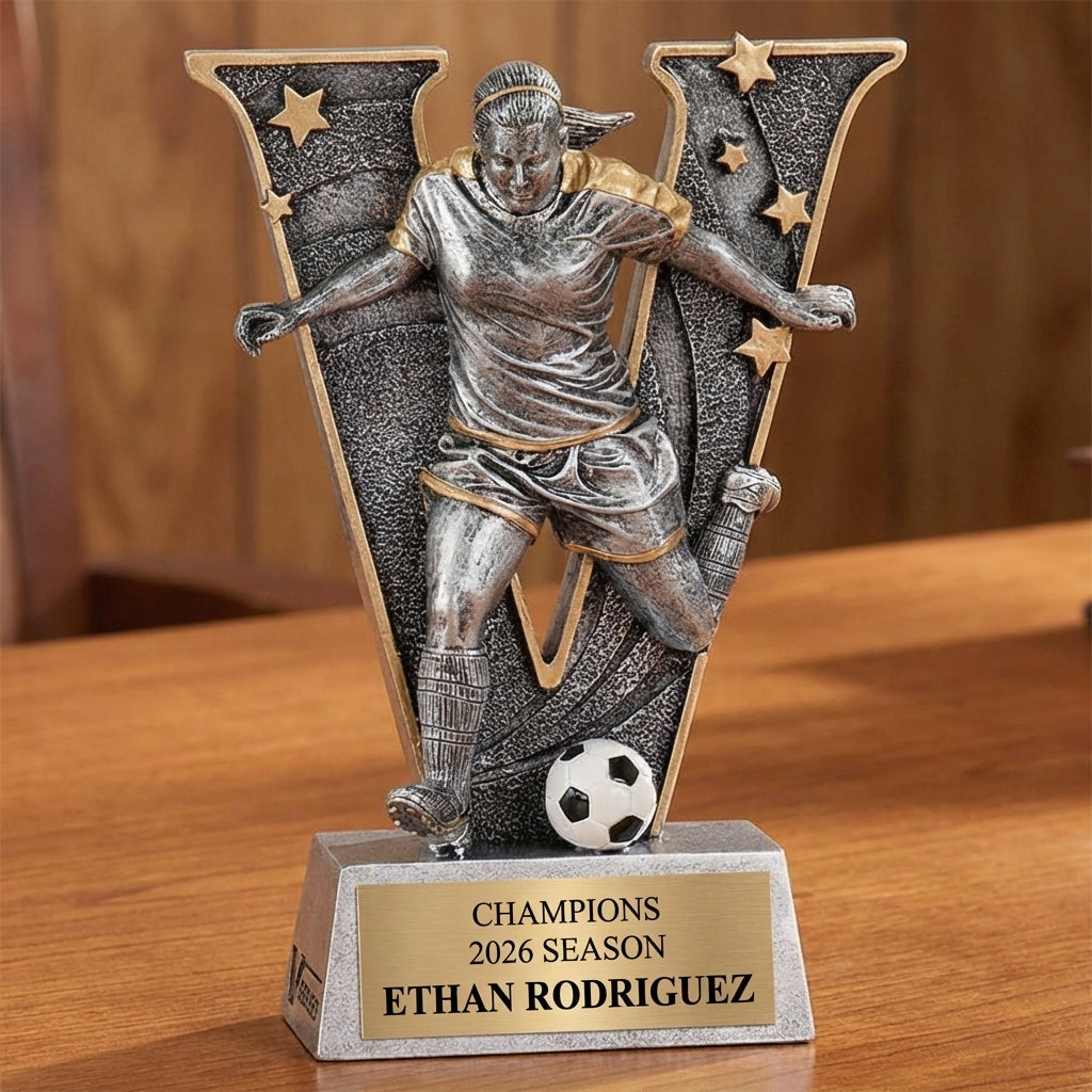 Personalized Soccer Trophy 6" - Custom Engraved V for Team, Coach & MVP - View 2